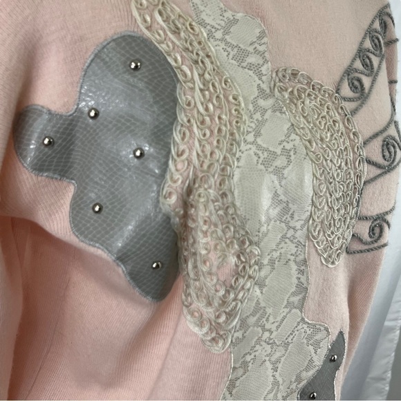 Donna Toran Vintage Lambs Wool Blend 3D Pink Patchwork Granny Sweater SZ Small - Picture 2 of 14